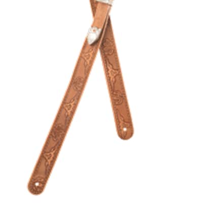 Genuine Gretsch Vintage Tooled Leather Adjustable Guitar Strap, (Russet) imagen 3