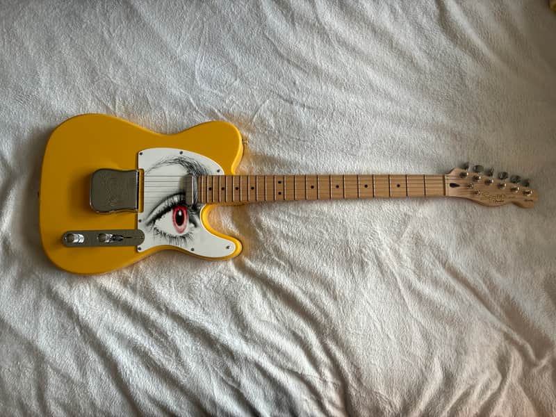 Customized Fender Squire 2015 -graffiti yellow image 1