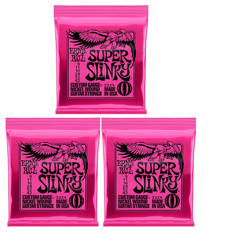 Ernie Ball Super Slinky Pinks Electric Guitar String 3 Set Bundle 9-42 image 1