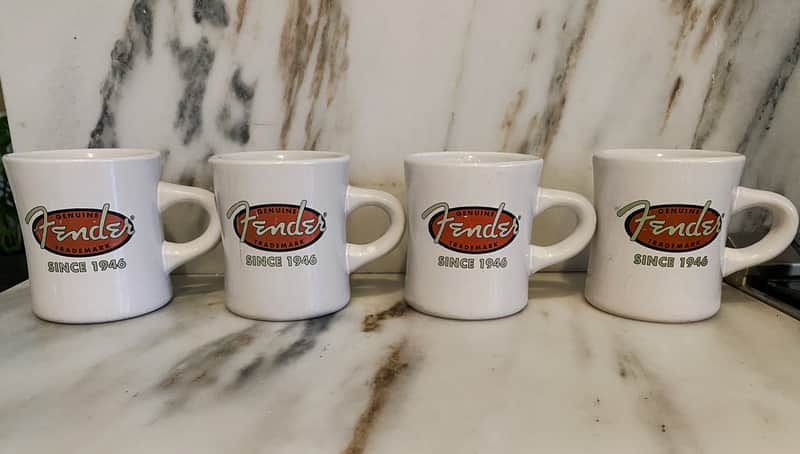 Fender Vintage Fender Ceramic "Diner" Coffee Mugs – Set of 4 – Genuine Fender Since 1946 1990's - White with Fender Logo image 1