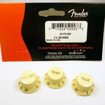 Genuine Fender Stratocaster/Strat Aged White Guitar Knobs - 2 Tone, 1 Volume image 3
