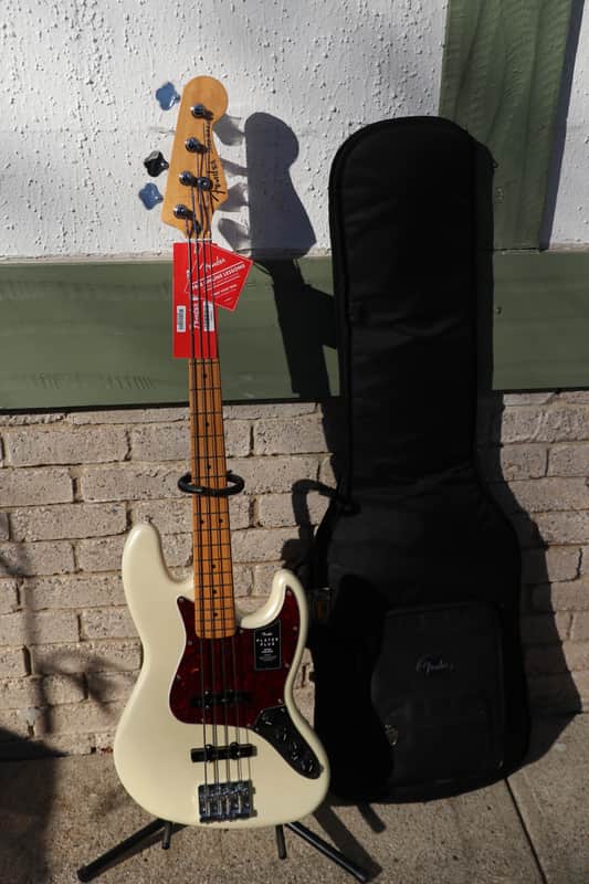 New Fender Player Plus Jazz Bass with New Fender Gig Bag Olympic Pearl White image 1