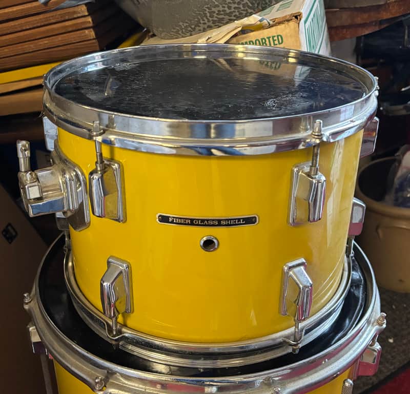 Vintage Pearl Fiberglass Shell Rack Tom 1970's - Yellow 9”x13