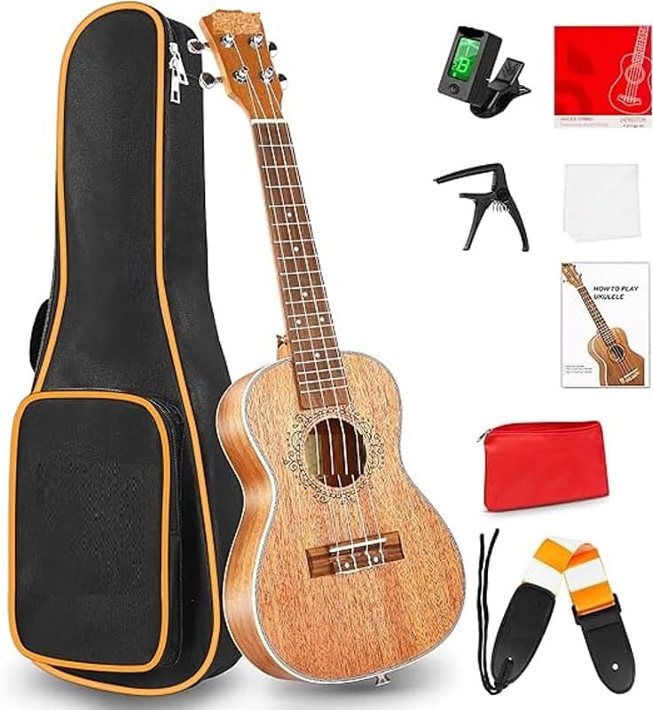 Ukulele Concert Mahogany Bundle 23 inch Ukelele for Beginners Adults Professional Four String Wooden Hawaiian Starter Uke Kit image 1