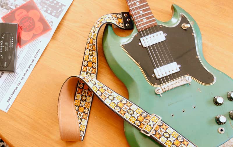 Vintage 70s Gold 'Woodstock' Guitar Strap Replica image 1