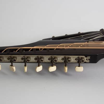 Unlabelled  13 Course Schrammel Contra Harp Guitar, c. 1950's - natural top, mahogany stained back and sides, gig bag case. image 11