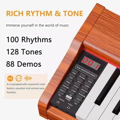88-Key Fully Weighted Digital Piano – Hammer Action Keyboard with USB-MIDI, Triple Pedal & Stereo Speakers (Orange) image 5
