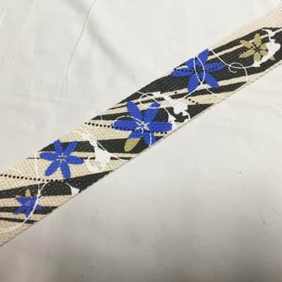 PERRI's Blue Floral Screen printed cotton Guitar Strap -Leather ends NEW 2" wide image 2