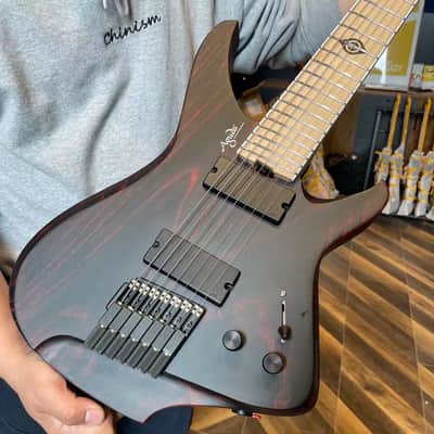 Aguda Black Hole 7 String Multiscale Headless Electric Guitar Black/Red Sandblasted image 2