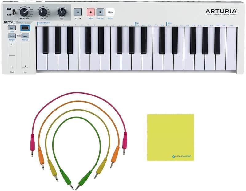 Arturia KeyStep 32 Key MIDI Keyboard Controller & Sequencer Bundle with 4x Pig Hog Mono Patch Cables & Liquid Audio Polishing Cloth - USB, MIDI, CV Keyboard Controller image 1