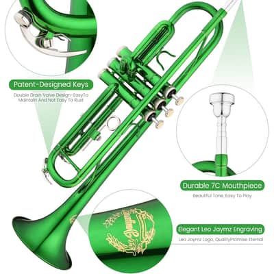 Bb Trumpet for Beginners, Brass Student Trumpet Kit with Case, 7C Mouthpiece, Cleaning Kit, Standard B Flat Instrument - Green image 4