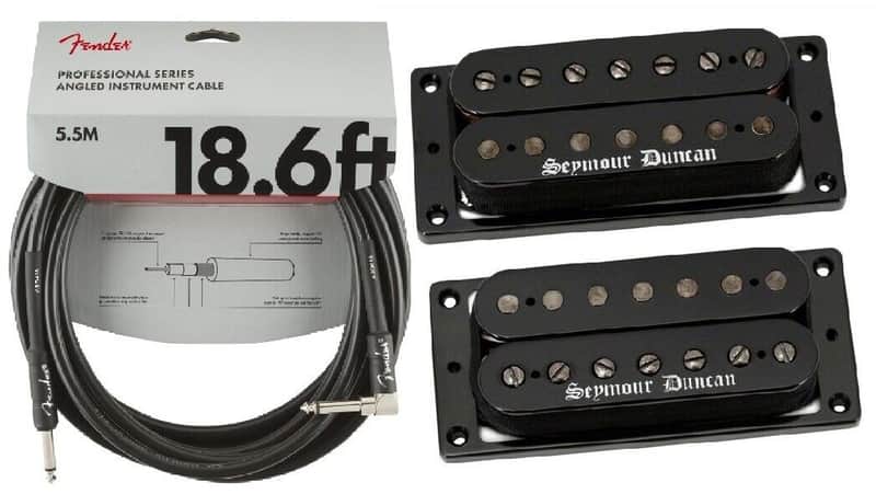 Seymour Duncan Black Winter 7 String Humbucker Passive Mount Pickup Set In Black (FENDER 18FT CABLE) image 1