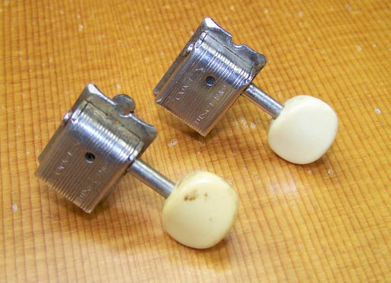 Kluson Deluxe "double line" split shaft in-line guitar tuners D-169400 plastic button 60s - nickel image 1