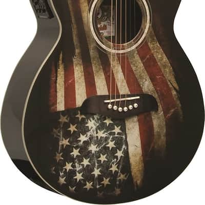 Oscar Schmidt Acoustic Electric Guitar - USA Flag - OG10CEFLAG image 3