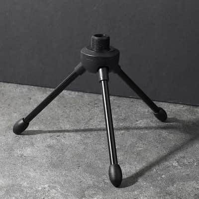 Desktop Tripod Microphone Stand, with Non-slip Rubber Feet, Durable Iron Construction, Portable Foldable, Adjustable Table Microphone Stand for Podcasts, Online Chat, Conferences, Lectures, Black image 3