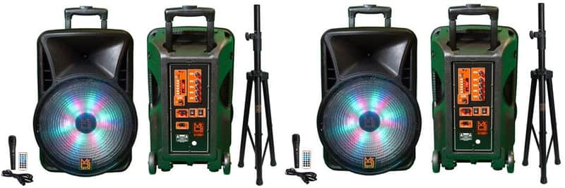 Pair of MR DJ DJ15BAT+ 15" Portable Bluetooth Speaker + Speaker Stand image 1