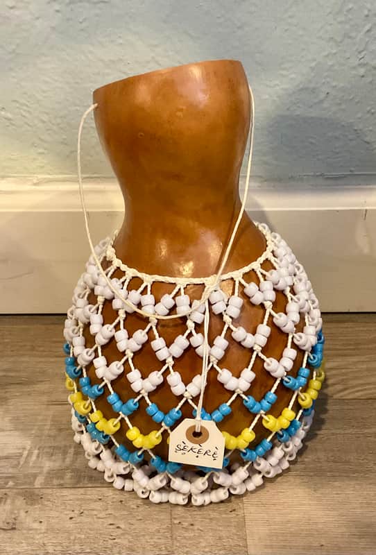 African Sèkèrè - Medium - White/Blue/Yellow image 1