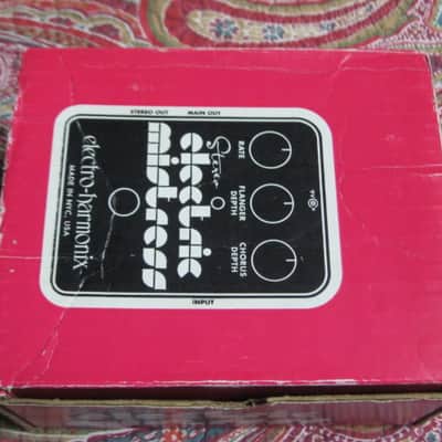 visibly used condition genuine Electro Harmonix EMPTY CARDBOARD BOX +orig Owner's Manual ONLY for EXO Stereo Electric Mistress (NO pedal, NO power supply, NO warranty/registration paperwork) 2010s, OUTER AREAS pink / GRAPHIC black & white, white image 7