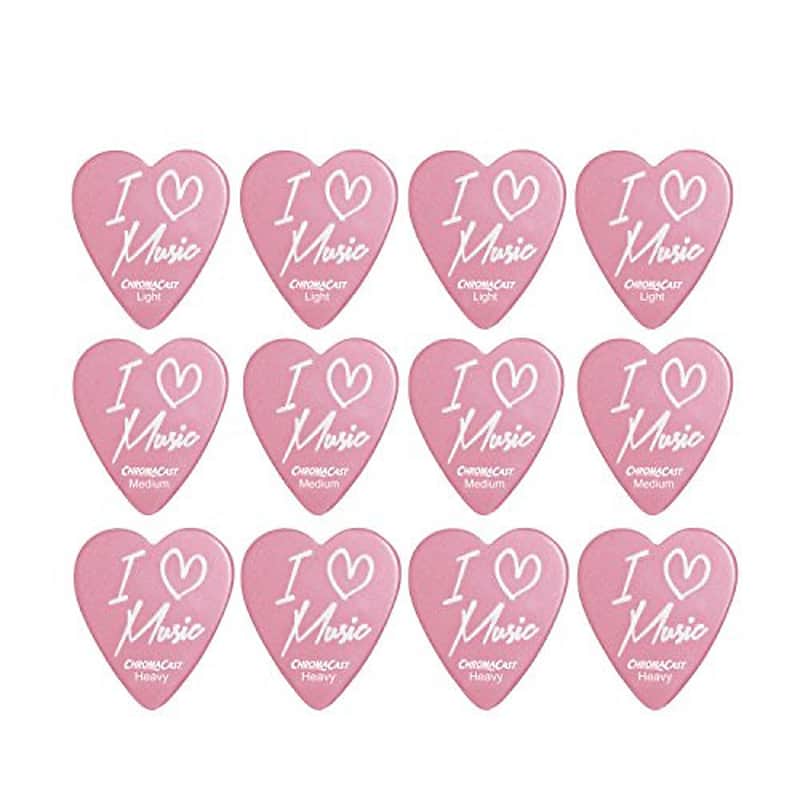 ChromaCast "I Love Music" Heart Shaped Pick 12 Pack in Light, Medium and Heavy Gauge image 1