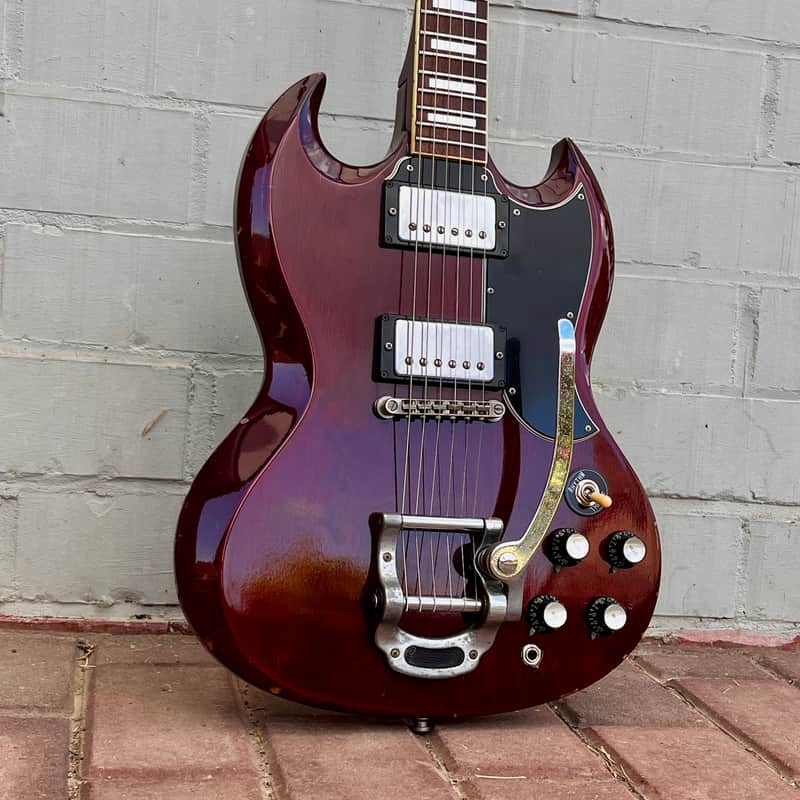 VIDEO ... 1977 Greco SG-400T ... Catalogue CUSTOM ORDER … BIGSBY STRING-TROUGH + Maxon U-1000 PAF "Burst" REPLICA / Clone Humbuckers ... Made in Japan Lawsuit Era + GIGBAG image 1