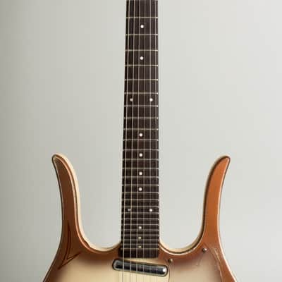 Danelectro  Longhorn Guitarlin Model 4123 Semi-Hollow Body Electric Guitar (1960), ser. #6020, black chipboard case. image 8