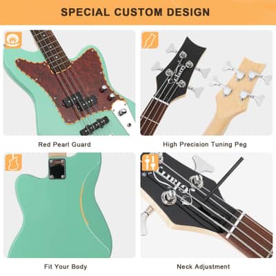 Glarry Green GIB 4 String Red Pearl Guard Bass Guitar w/20W Amplifier image 4