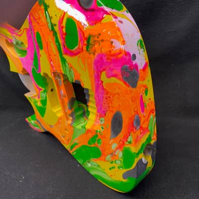 Neon multicolor swirled alder 6 string Jem style guitar body, LEFTY, HxH, AANJ, rear route- RB215 image 4