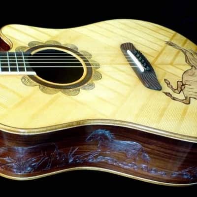Acoustic Guitar Handmade by Blueberry, 6 String Wood Horse Motif Guitar,Custom Handcrafted Wooden Guitar, Dreadnought Guitar,Steel String image 13