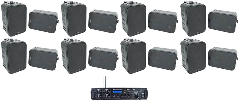 Rockville Rock Zone 8 Ch. Multi Room Home Receiver+(16) Black 6.5" Wall Speakers image 1