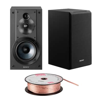 Sony SSCS5 3-Way 3-Driver Bookshelf Speaker System (Black) Bundle with 100 feet, 16AWG Speaker Wire image 1