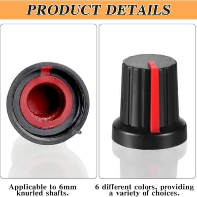 30 Pcs 6mm Knurled Shaft Potentiometer Knob, 6 Colors Potentiometer Control Knobs, Plastic Guitar Volume Tone Rotary Knob for Electric Guitar Volume Tone Knobs, Amplifier amp Volume Control image 3