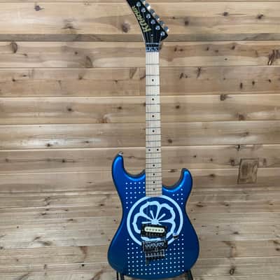 Kramer Baretta Custom Graphics “White Lotus” Electric Guitar - White Lotus Candy Blue image 2