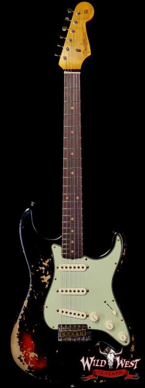 Fender Custom Shop 1960 Stratocaster Heavy Relic Aged Black over 3 Tone Sunburst 7.65 lbs image 1