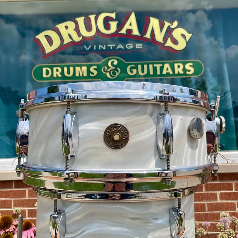 1960s Gretsch Name Band 5.5x14 Snare Silver (White) Satin Flame image 1