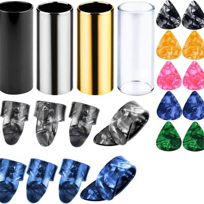 4 Pieces Medium Guitar Slides for Acoustic,Stainless Stell Guitar Slides for Electric,Glass Guitar Slide and 8 Pieces Plastic Thumb & Finger Picks Guitar Accessories image 1