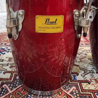 VINTAGE! Pearl Professional Series Oak Stave Short Congas 1990s - Cherry Red image 4