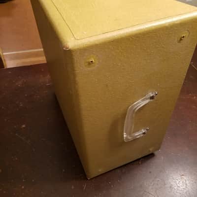 Audiomatic Empty vintage MCM speaker cabinet for 8" driver 1956 - gold woven cloth and alligator skin Tolex image 12