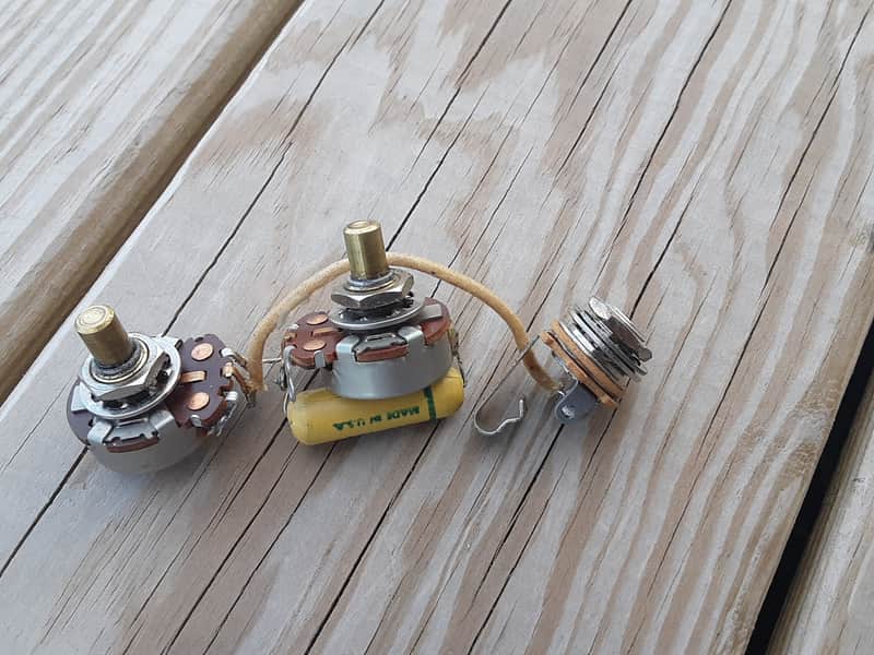 1959 set Fender Duo Sonic Precision Telecaster Musicmaster guitar bass pots harness jack image 1