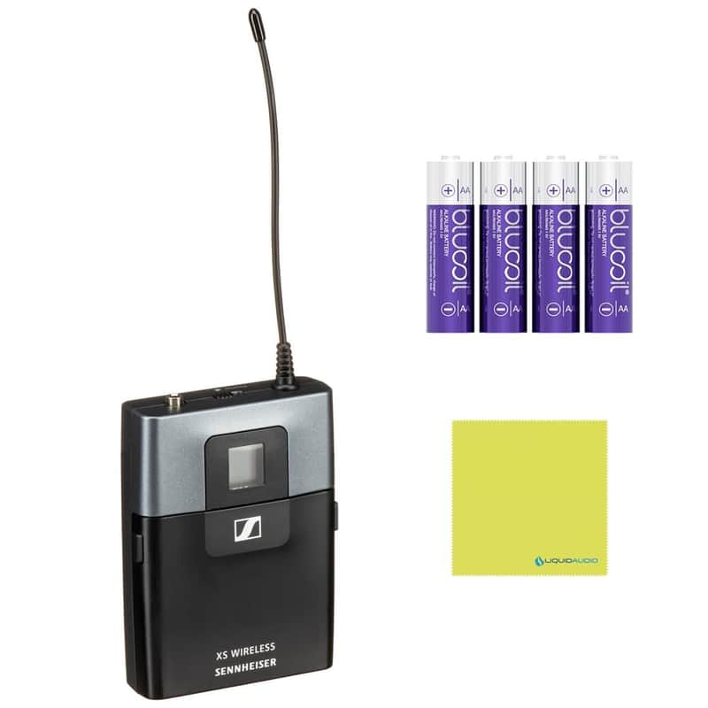 Sennheiser SK XSW Wireless Bodypack Transmitter – A Range Bundle with 4X Blucoil AA Batteries & Polishing Cloth – Rugged Design, Secure Transmission, and Extended Battery Life, (SK-XSW-A),Black image 1