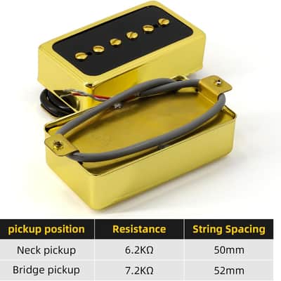 P90 Pickup Set,Alnico V Single Coil Bridge & Neck Pickups for Les Paul P90 Style Humbucker Size Electric Guitar (Black golld) image 3