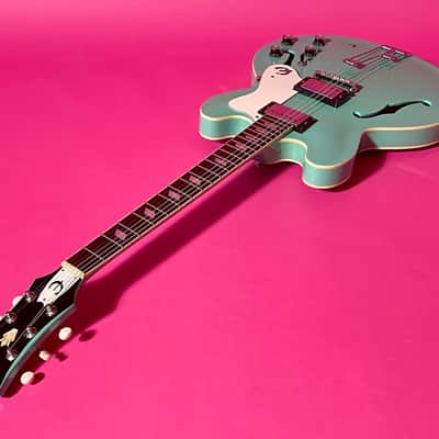 1998 Epiphone Riviera rare color Turquoise frequensator tailpiece image 6