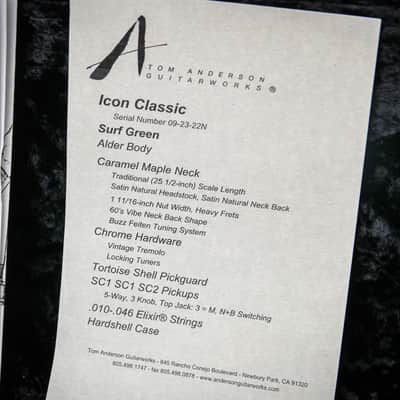 TOM ANDERSON USA Guitar Works Icon Classic "Surf Green + Maple" (2022) image 4