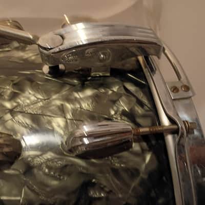 Slingerland/Radio King Snare drum 8x14 clamshell strainer solid shell 1940s - Black Diamond Pearl BDP image 15