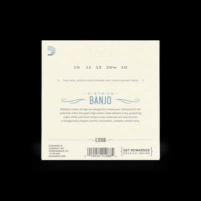 Set of D'Addario model EJS60 5-String Banjo strings , Nickel, Light, 9-20 image 2