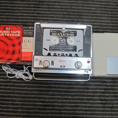 Bell-O-Matic 603 Stereo Tube Snap Load Cartridge Tape Player/Recorder, Internal/External Speakers, Working, 9 Tape Cartridges, RARE, USA, 1960s - Silver / Beige image 1