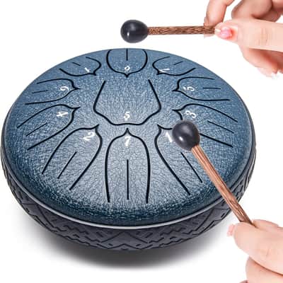 Steel Tongue Drum Hand Drums: 6 Inch 11 Notes Small Metal Drum - Steel Drum with Music Book, Drum Mallets, Drums Bag, Finger Picks, Gifts for Family & Friends (Navy) image 3