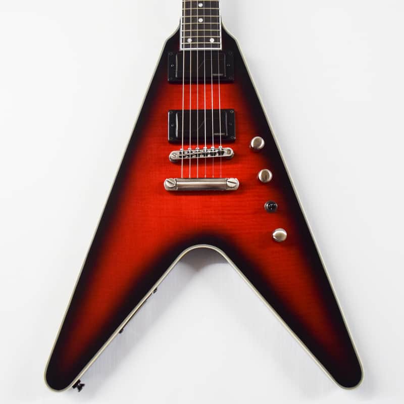 Epiphone Dave Mustaine Prophecy Flying V Figured Electric Guitar - Aged Dark Red Burst image 1