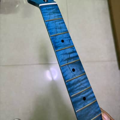 Blue Gloss 22Frets Flame Maple Electric guitar Neck 25.5in parts image 1