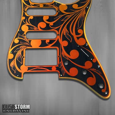 Engraved Pickguard & Free Tremolo Cover in Iridescent Gold Acrylic Mirror Design #2 for Fender Stratocaster HSH, HSS, SSS Setups Available image 5