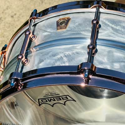 Ludwig LM402AVH Limited Edition Alex Van Halen Signature Supraphonic 6.5x14" 10-Lug Aluminum Snare Drum with Tube Lugs, Copper Hardware 2017 - Raw Aluminum image 6